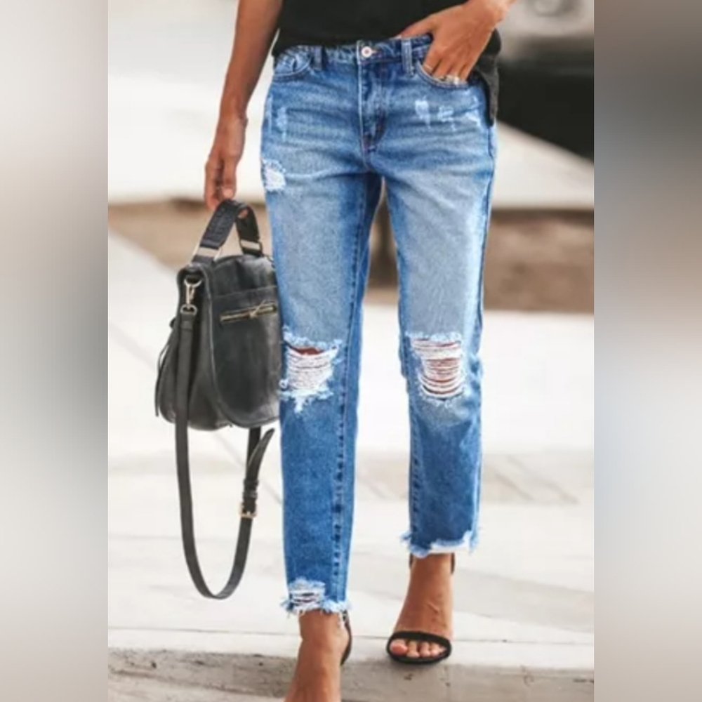 Women's Distressed, Ripped Cuff Jeans - Picture 3 of 6